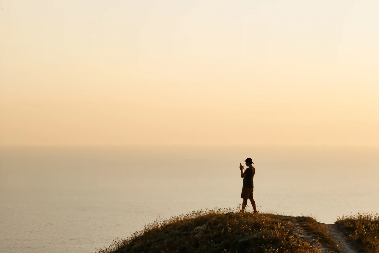 Small figure on a hill against a wide evening sky, an example of negative space